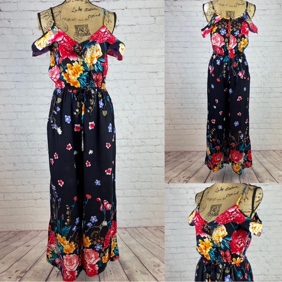Be You Tifal Floral Cold Shoulder Wide Leg Jumpsuit - Picture 1 of 1